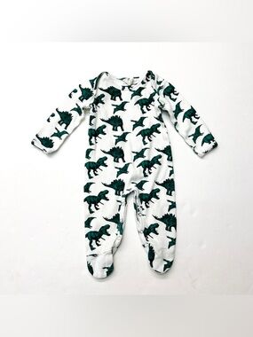 Kate Quinn Long-Sleeve Footed Footie One-Piece with Green Dinosaur Print T-Rex